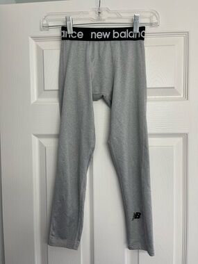 New Balance Light Gray Kid’s Performance Leggings with Branded Waistband